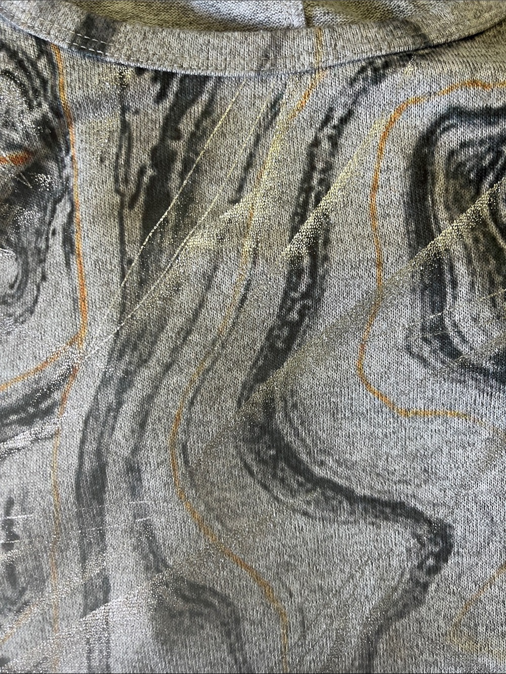 fresh fx Marble-Print Grey & Black Long Sleeve Pullover with Orange Accents